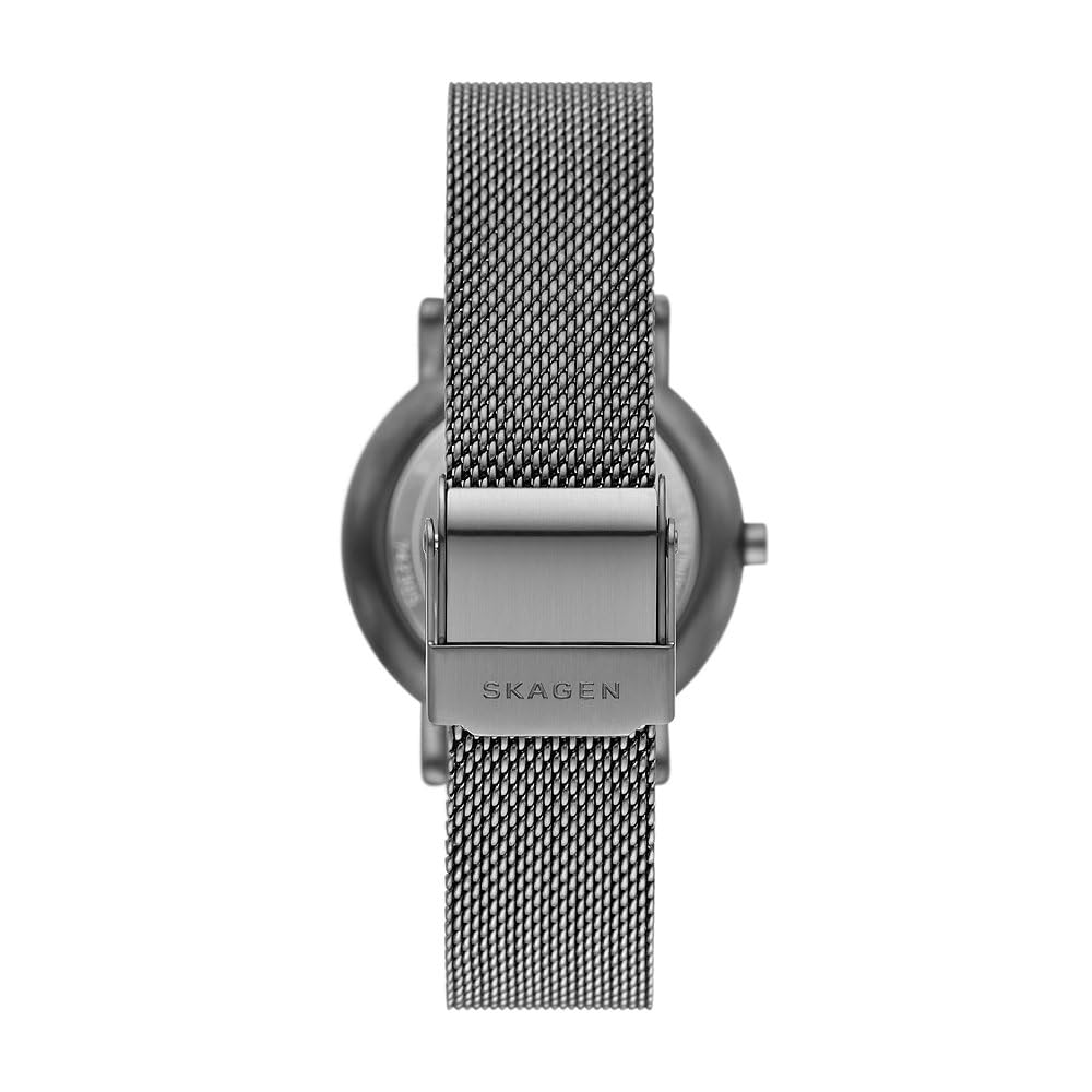 Skagen Signatur Lille Reloj para Mujer, Movimiento de cuarzo a dos agujas en tono plateado con correa de acero inoxidable o piel, 30 mm, Carbón Y Gris