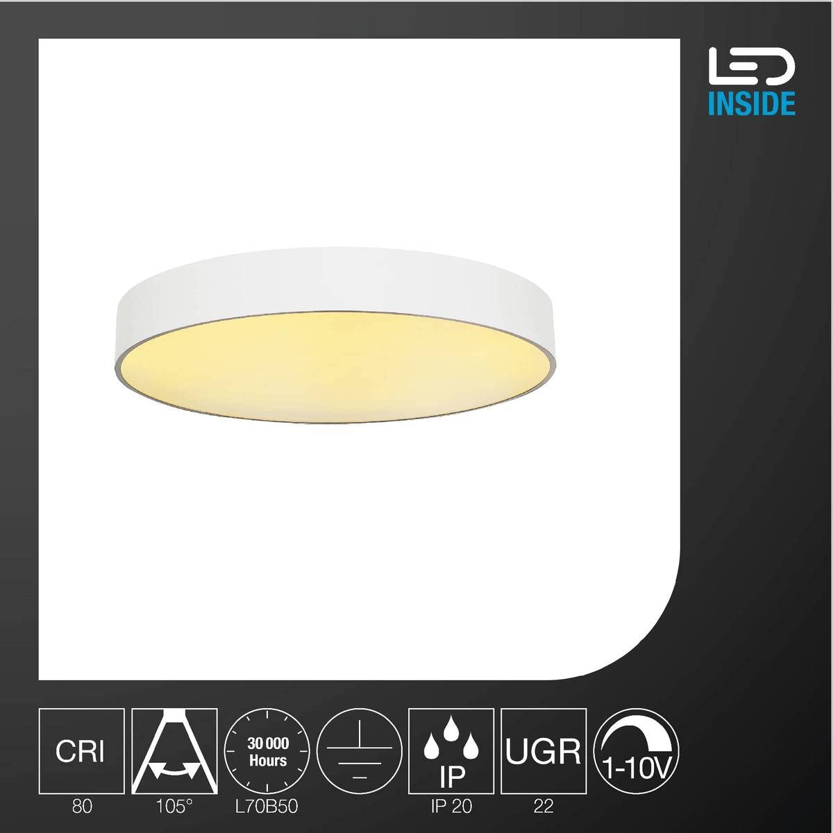 Slv Blanco Superficie MEDO 60 / Foco led, luz de inundación, proyector, luminaria de Techo, iluminación de Interior / 3000 K 38,3 W Regulable 105 Grados, 38.3 W
