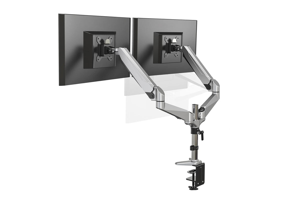 DIGITUS Soporte para monitor - Abrazadera y resorte de gas - 2 monitores - hasta 27 Pulgadas - hasta 2X 8 kg - VESA 75 & 100 - Plata/negro