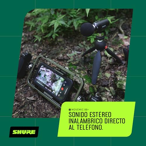 Shure Kit de Micrófono inalámbrico, MoveMic 88+ - Grabador de Audio Profesional para entrevistas de Cine/grabación de Campo | Compatible con iOS/Android Mediante la aplicación Motiv (MV88+W-Kit-Z6)