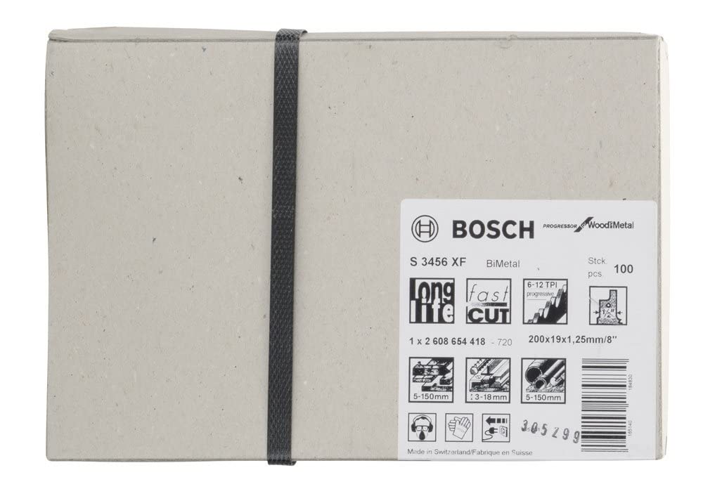 Bosch Accessories 100 unidades Hoja de sierra sable S 3456 XF Progressor for Wood and Metal (Longitud 200 mm, accesorio de sierra sable)