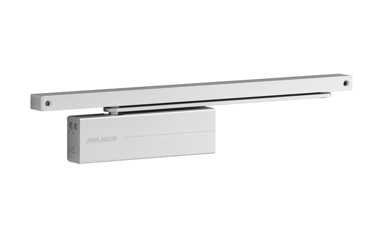 TESA DC175 DC175-EV1- cierrapuertas, EN 3/4, para puertas hasta 80 kg, brazo deslizante, para puertas cortafuegos, acabado Plata EV1, control regulable, control regulable para puertas de acceso