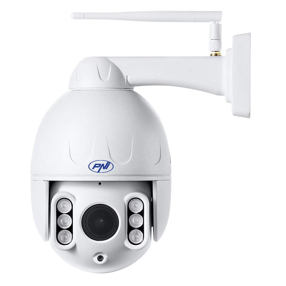 PNI Videocamera de vigilancia IP652W WiFi PTZ 1080p 2MP 5X Zoom óptico H265 Ranura microSD Visión Nocturna 50m IP66 Alarma de detección de Movimiento Comunicación de Audio bidireccional