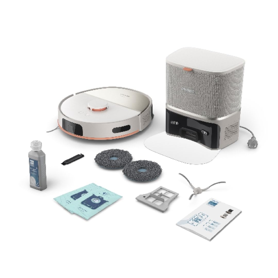 Philips Homerun Serie 5000 – Robot Aspirador, Doble mopa giratoria, 10.000 Pa, aspira y friega, autovaciado (S-Bag®), navegación por láser Lineal, App Homerun, Beige (XU5100/20)