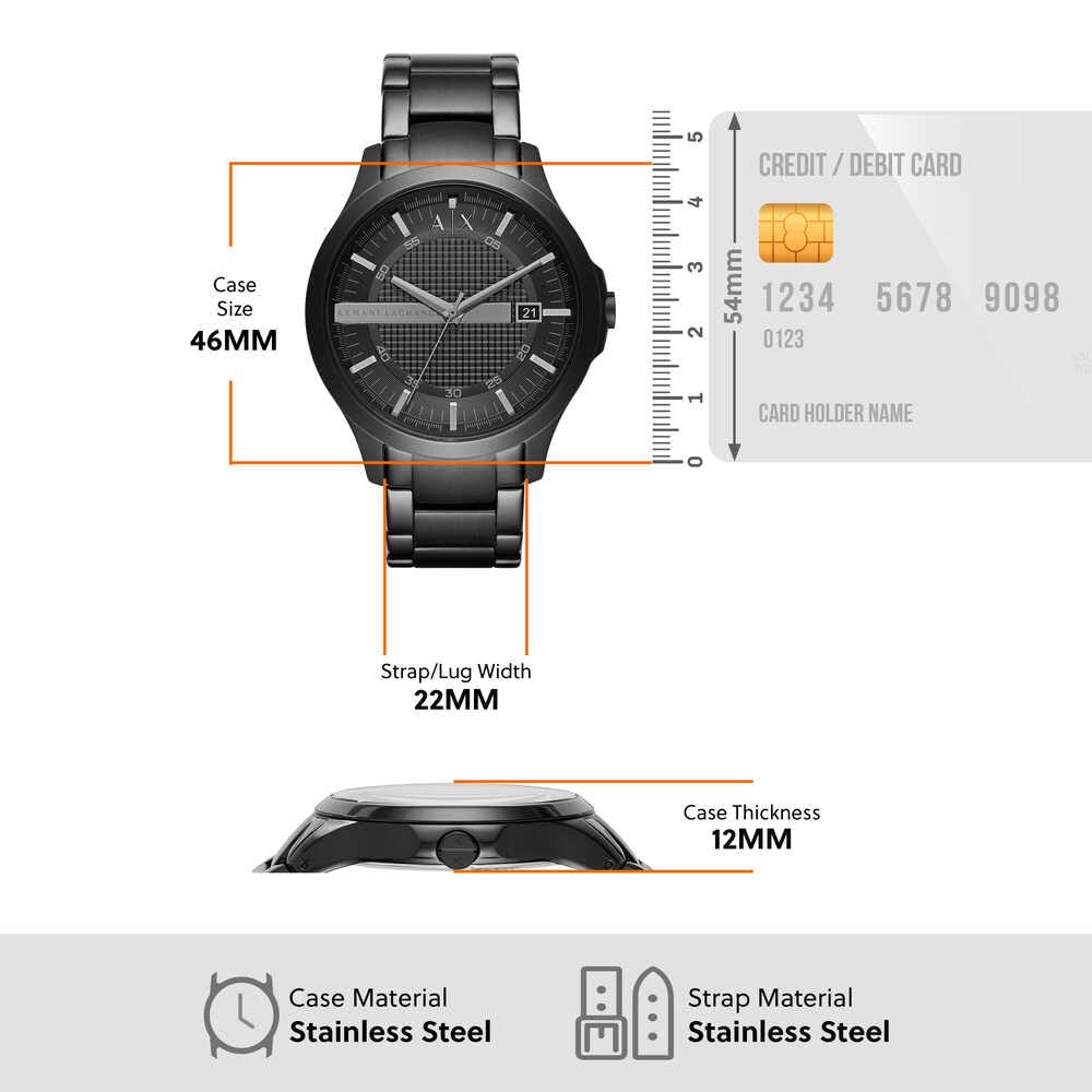 Armani Exchange Reloj Hombre, Movimiento Fecha Cuarzo Tres Agujas y Caja 46mm con Pulsera Acero Inoxidable