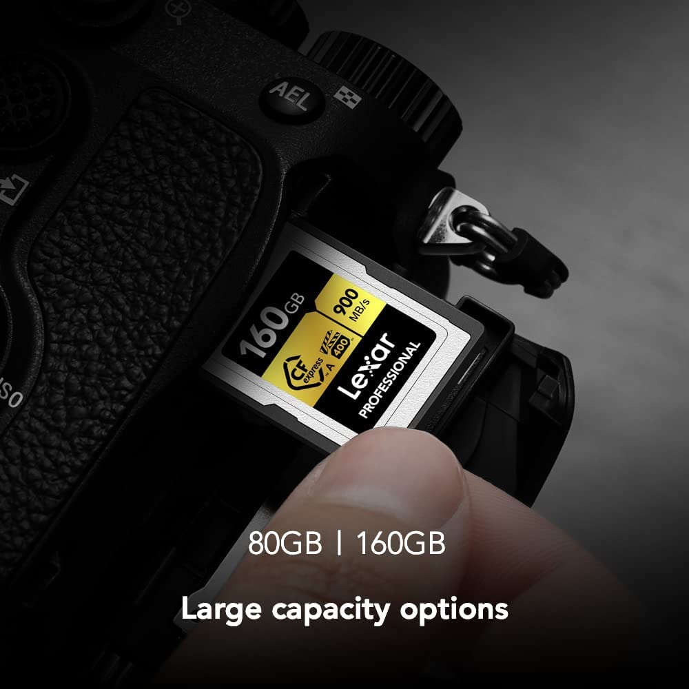 Lexar Tarjeta de Memoria Profesional CFexpress Tipo A Gold Series de 160 GB, hasta 900 MB/s de Lectura, Video 8K de Calidad cinematográfica, clasificada VPG 400 (LCAGOLD160G-RNENG)