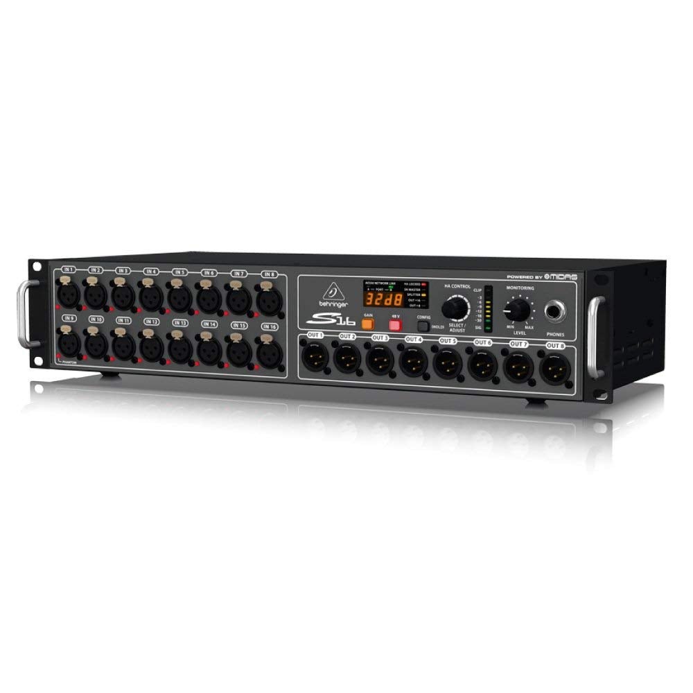Behringer S16 I/O Box con 16 preamplificadores Midas controlables a distancia, 8 salidas y red AES50 con tecnología Klark Teknik SuperMAC