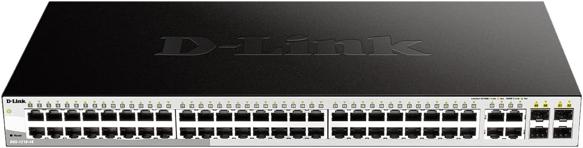D-Link DGS-1210-48/E - Switch 48 Gigabit Ports and 4 SFP Combo Ports 100/1000 Mbps, Height 1U, Automatic VLAN for Video Surveillance and IP Telephony - EU Power Cable Only