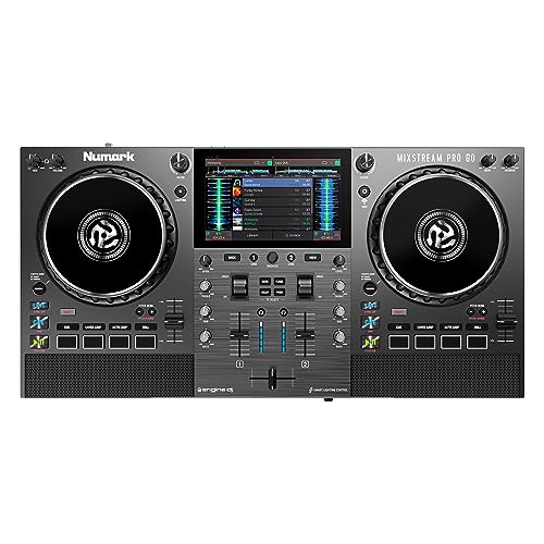 Numark Mixstream Pro Go - Controlador DJ portátil, batería, mezclador con separación de stems, altavoces, streaming wifi, pantalla táctil y Serato DJ