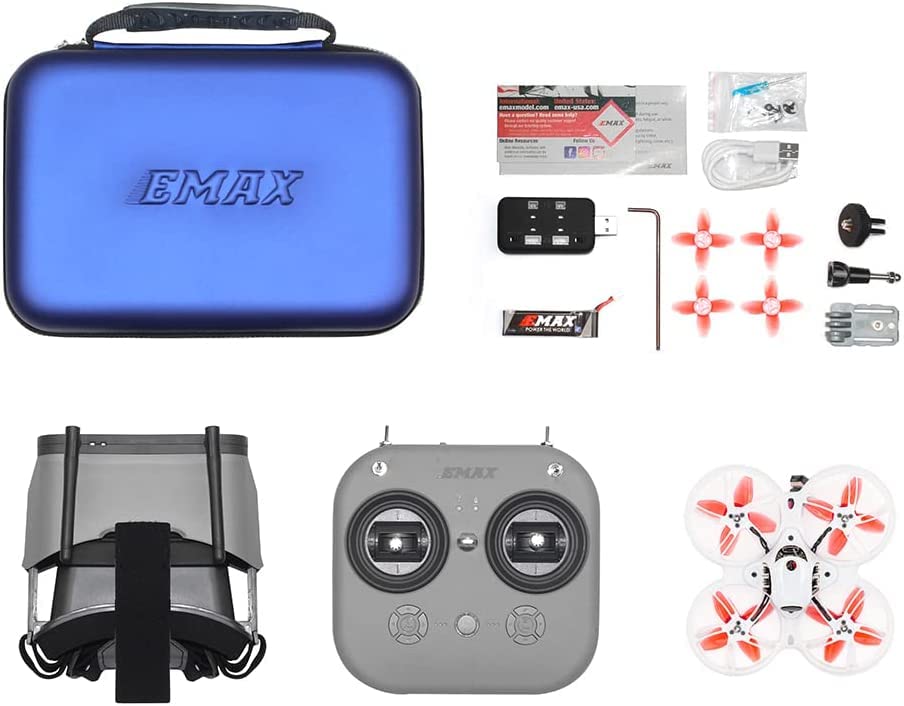 EMAX FPV Drone Tinyhawk 3 RTF Kit, Vista en Primera Persona Drone con Cámara Runcam Nano 4, 25-100-200 VTX Conmutable, Mini Drone con Gafas y E8 Transmisor para Niños Adultos y Principiantes