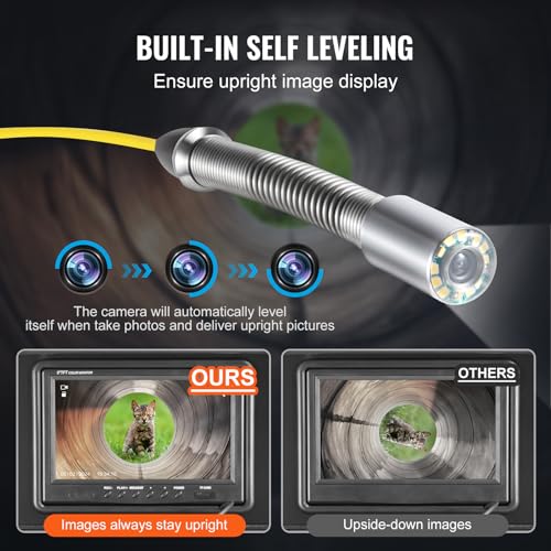 VEVOR Cámara de Alcantarillado con Localizador 512 Hz, 50 m, Cámara de Inspección de Drenaje con Nivelación Automática, Zoom 36X, 12 LED, Tarjeta 32 GB, para Tuberías de Conductos, 320 x 390 x 155 mm