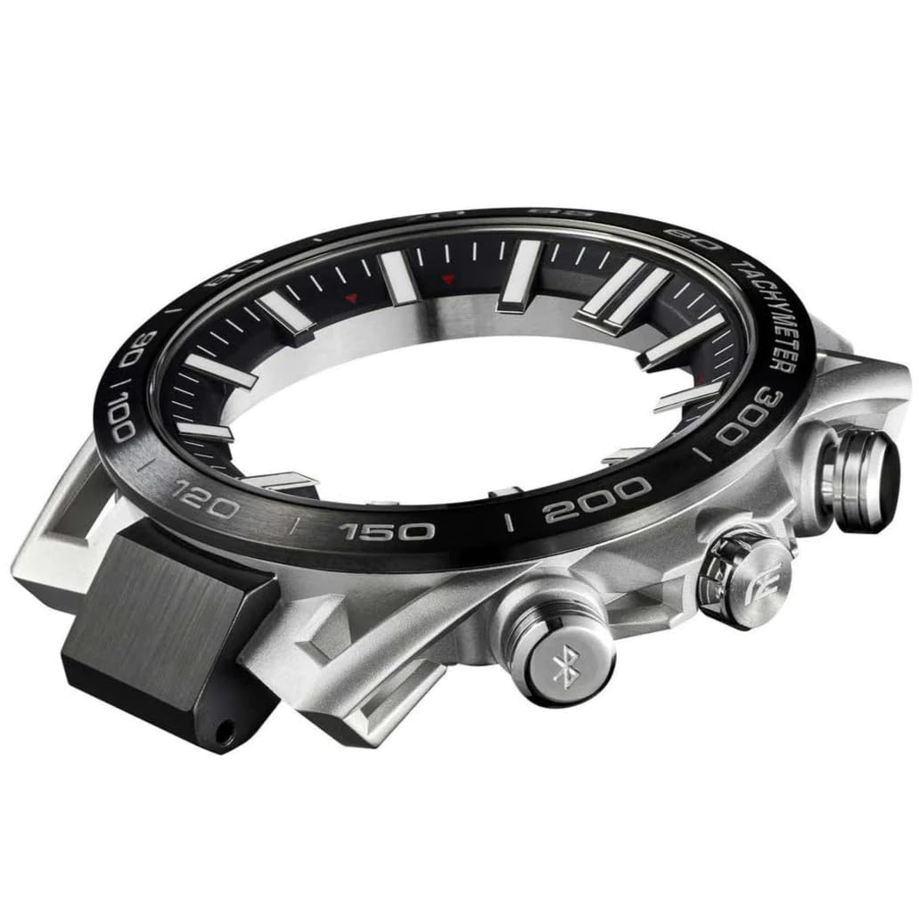 Casio Reloj Solar Hombre 55.60mm con dial Analógico Negro y Correa de Pulsera de Metal Plata EQB-2000DB-1AER