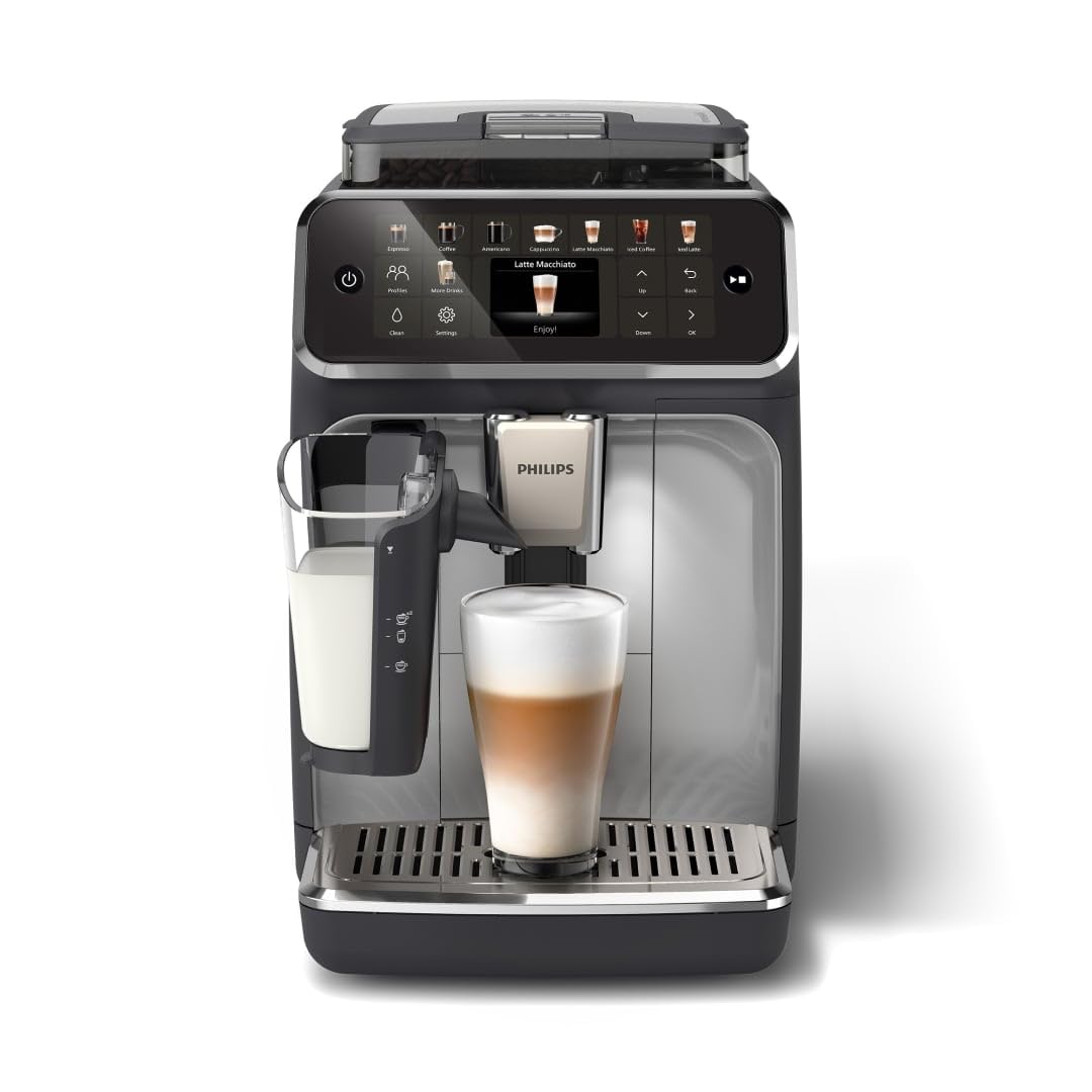 Philips Cafetera Totalmente Automática Serie 5500-20 cafés Calientes y Helados, Sistema de Leche QuickClean LatteGo, 40% más Silenciosa Gracias a SilentBrew, QuickStart, Negro y Plata (EP5546/70)