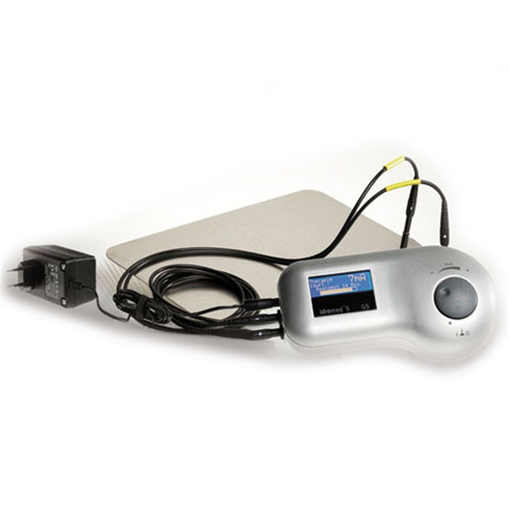Idromed, Equipo para hiperhidrosis, 5Ps, Dos electrodos de aluminio, Para manos y pies, 2 rejillas de seguridad, Maletín de transporte, Aparato de iontoforesis, Previene la sudoración excesiva