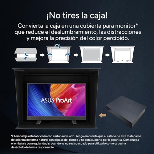 ASUS ProArt Display PA16USV - Monitor Profesional de 15,6", 4K UHD (3840 x 2160), IPS, HDR-10, 100% sRGB, Rec.709, ΔE<2, Calman, 12G-SDI, HDMI, USB-C, Caja Reutilizable, sostenibilidad ecológica