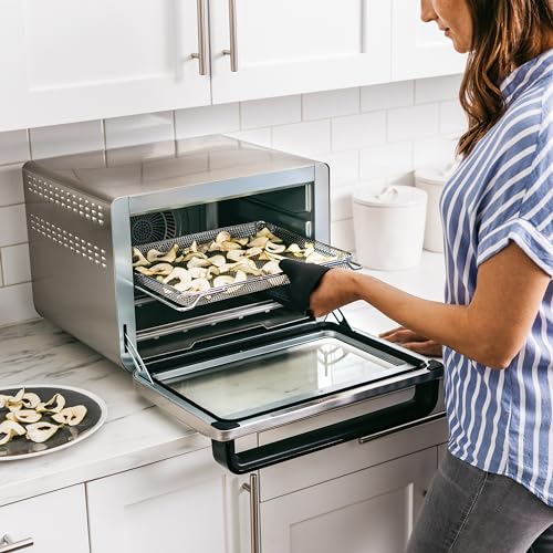 Ninja Foodi Horno multifunción 10 en 1, Mini horno portátil para encimeras y superficies de trabajo, 10 funciones de cocción, Freír con aire, Asar, Parrilla, Hornear y más, en plata y negro, DT200EU