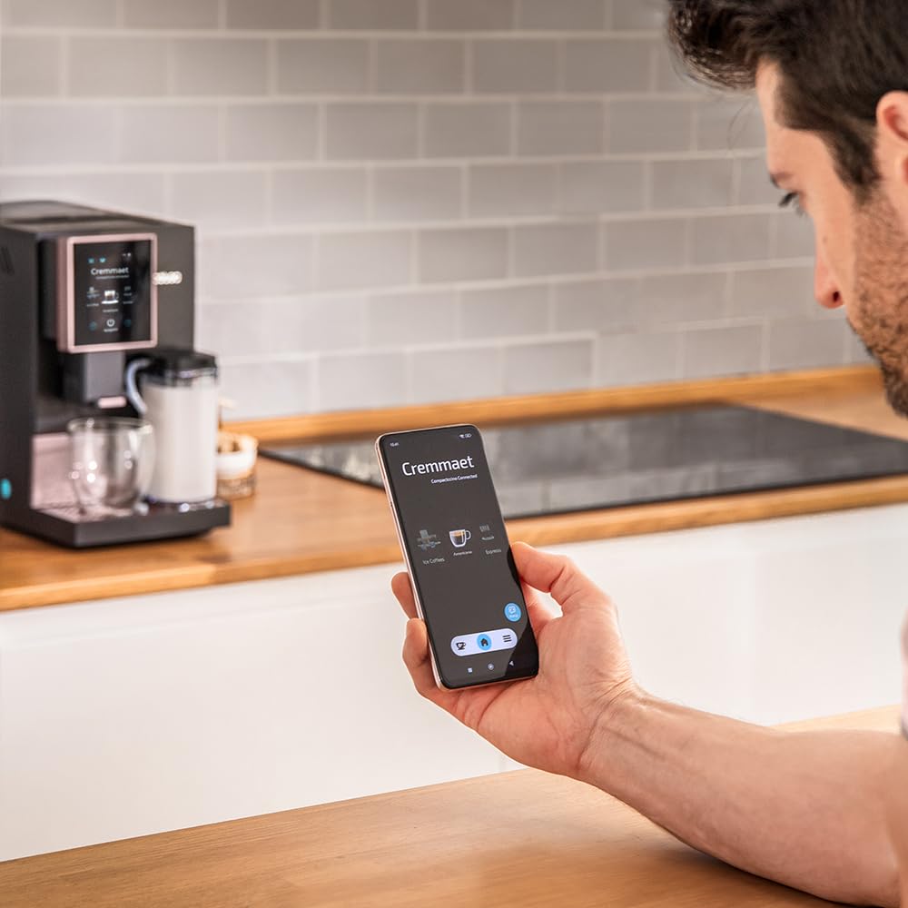 Cecotec Cafetera Superautomática Compacta con Wifi Cremmaet Compactccino Connected Black Rose. 1350W, 19 Bares, Pantalla TFT y APP, Molinillo, Tanque de Leche 400ml y 1L de Agua