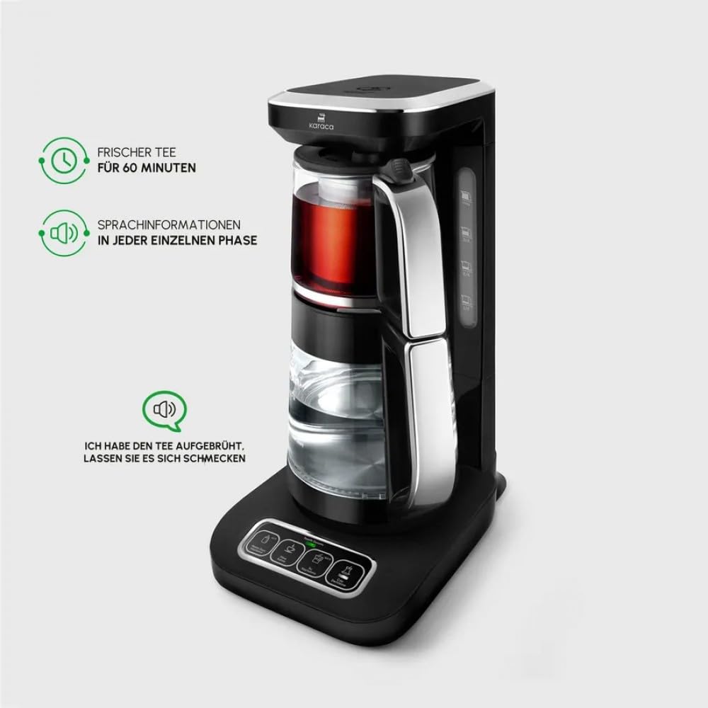 Karaca Caysever Robotea Pro - Cafetera y té automática, 4 en 1, de vidrio hablando
