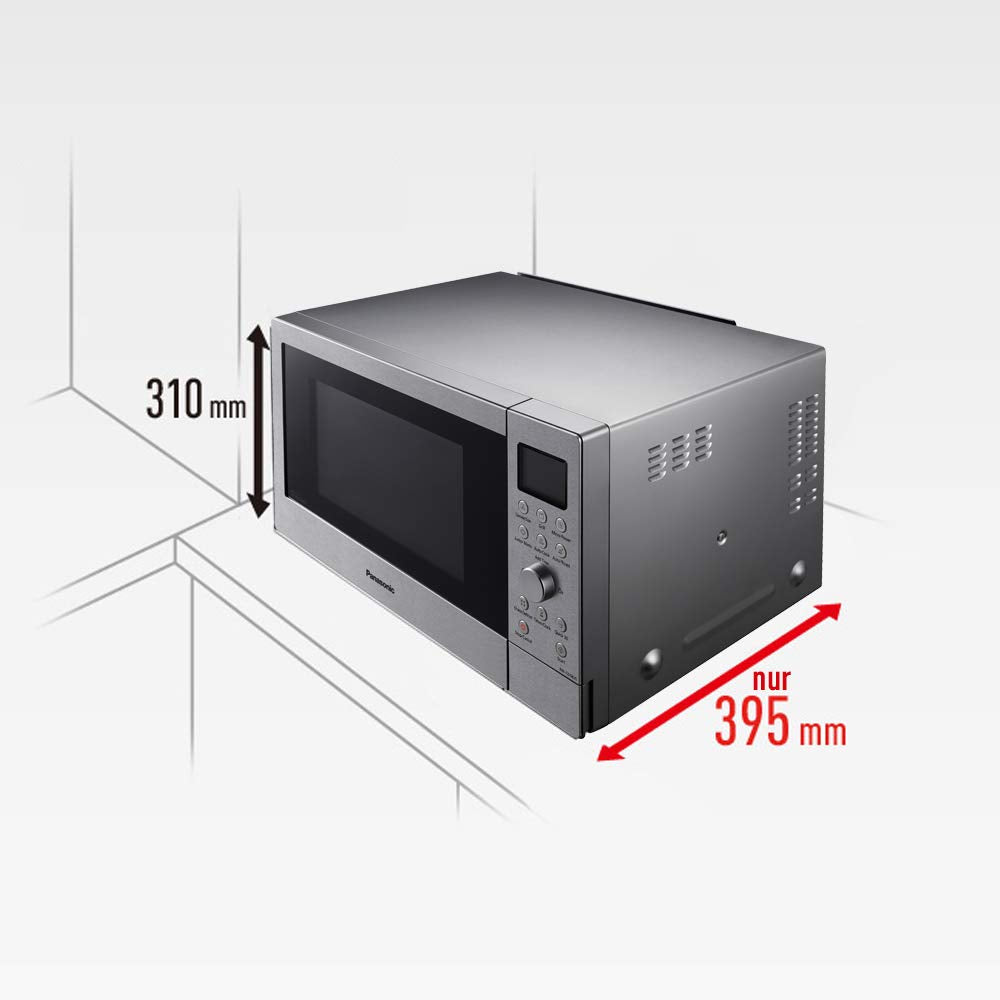 Panasonic NN-CD58JSGPG - Horno de microondas combinado Slimline con grill, plato giratorio de cristal, 27 L, 1000 W, 40/100-220 °C, 29 programas automáticos, descongelación, 6 niveles de potencia, LED