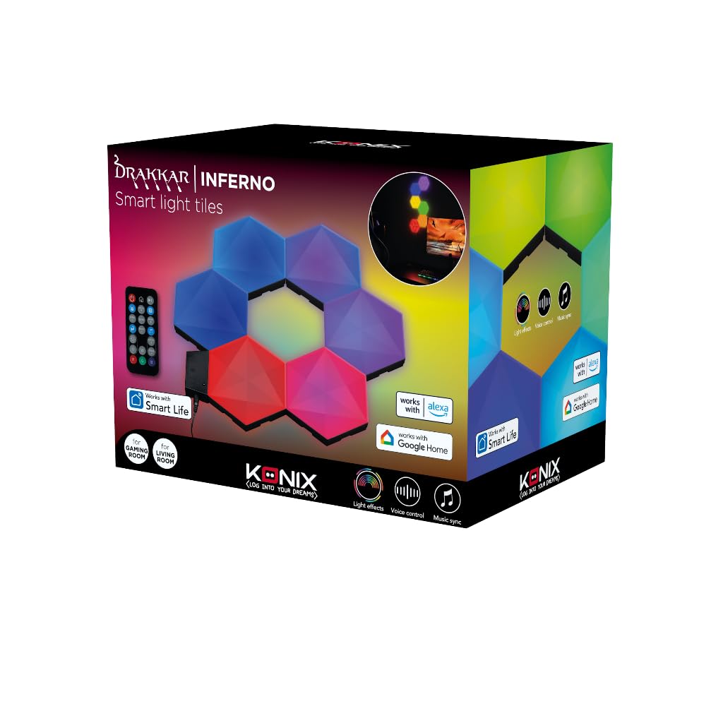 Konix Drakkar Pack de iluminación LED gaming Inferno 13,2 x 15,1 cm - Iluminación RGBIC - Sincronización musical - Compatible con Alexa y Google Home
