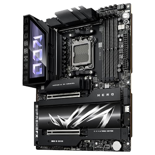 ASUS ROG Crosshair X870E Hero - Placa Base AMD ATX, 18+2+2 etapas de Potencia, DDR5, PCIe 5.0 Compatible con GPU de última generación, Cinco M.2, Wi-Fi 7, USB4, AI Overclocking