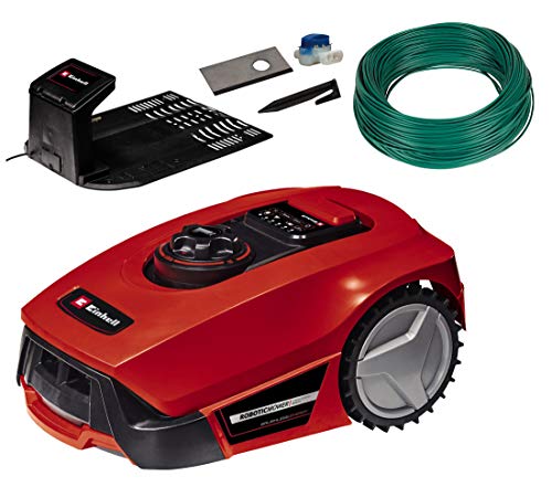 Einhell Robot cortacésped GC-RM 500 (batería de 2,0 Ah, sensores de Lluvia, Golpes, inclinación y elevación, Ajuste de Altura de Corte de 20 mm a 60 mm, para Pendientes de hasta 35%, Incluye Equipo