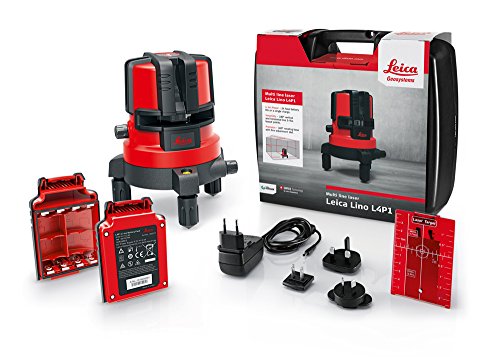 Leica Lino L4P1: Nivel láser multi-línea con batería Li-Ion y cargador en estuche (láser rojo, alcance de trabajo: 15 m)