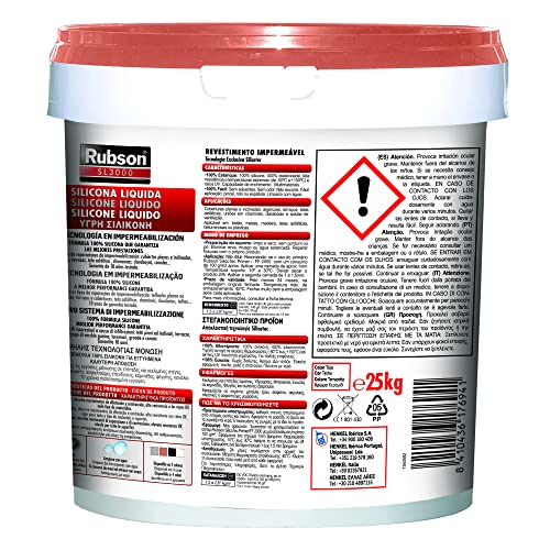 Rubson Aquablock SL3000 Silicona Líquida teja, impermeabilizante líquido para prevenir y reparar goteras y humedades, silicona elástica con tecnología Silicotec, 1 x 25 kg