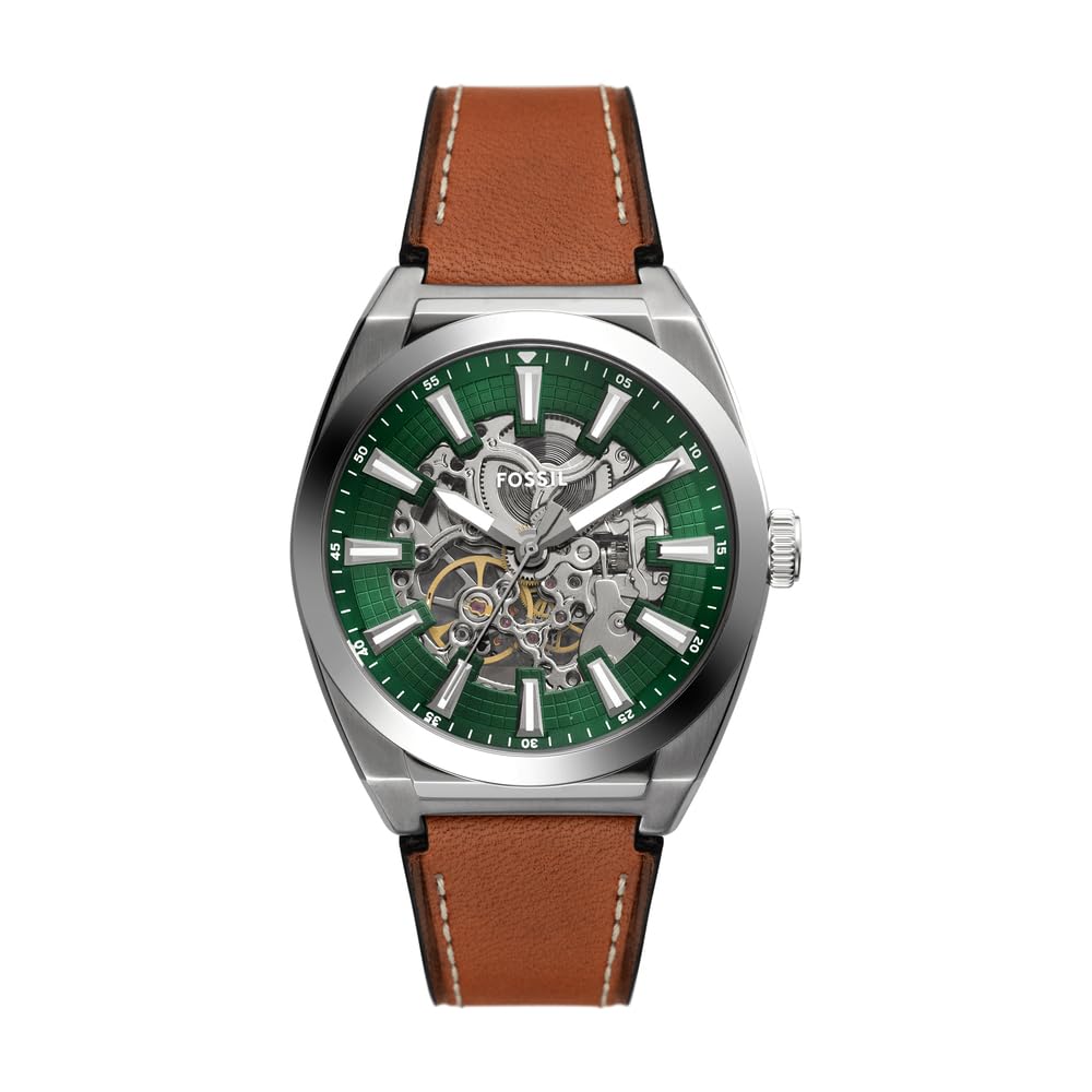 Fossil Reloj Analógico para Hombre de Automático con Correa en Cuero ME3261, Verde Esmeralda