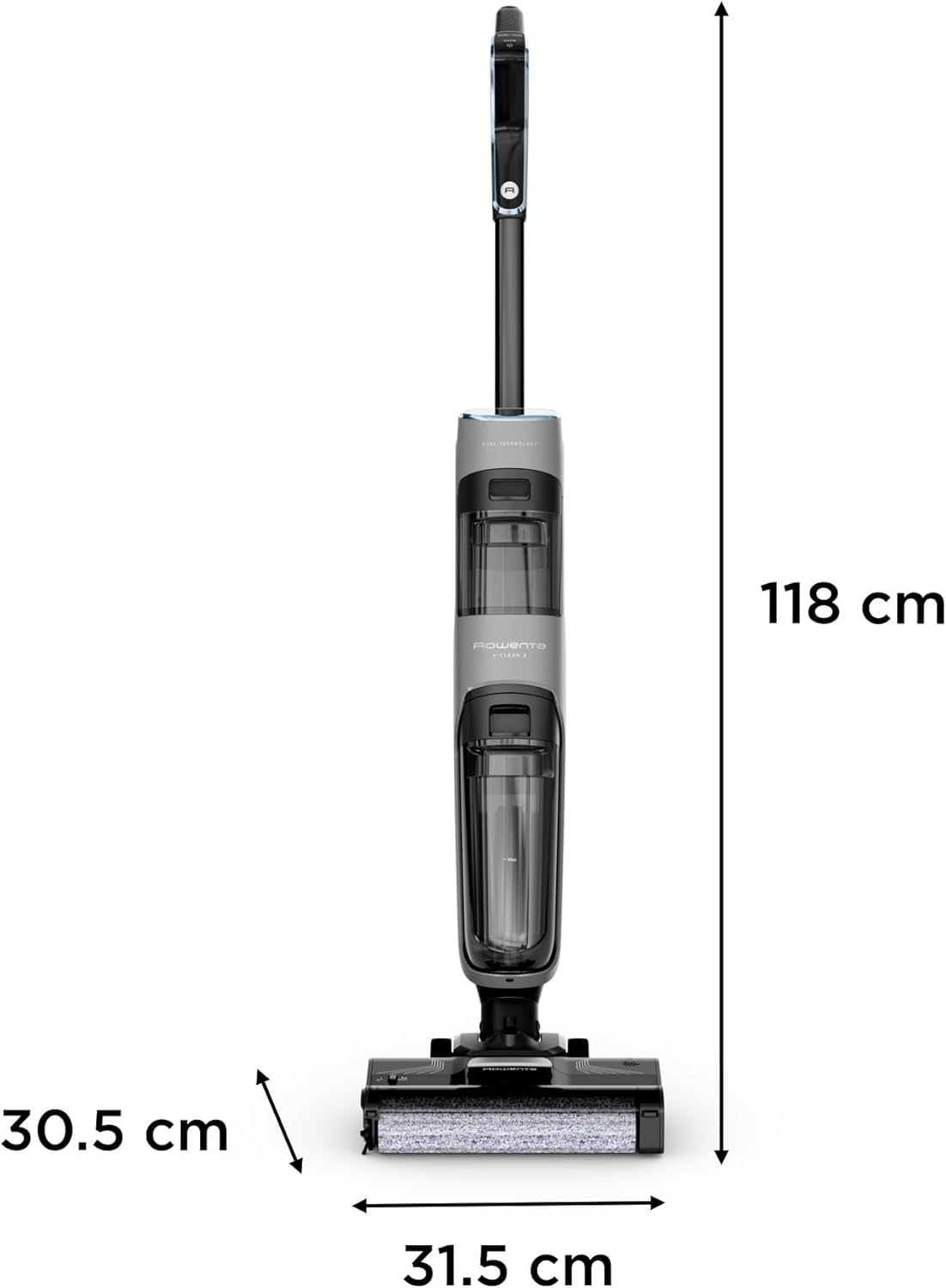 Rowenta X-Clean 4, Fregona Eléctrica Sin Cable, 2 en 1 Aspira y Friega a la vez, 200 W, Pantalla De Control Inteligente, Ajuste Automático De Limpieza: Eco, Auto Y Max, Gris, GZ5036WO