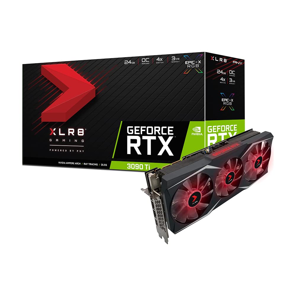 PNY GeForce RTX 3090 Ti 24GB GDDR6X XLR8 Gaming Epic-X RGB Uprising Triple Fan Tarjeta gráfica Overclocked Edition, Black