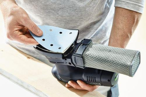 Festool Lijadora delta inalámbrica DTSC 400 3,0 I-Set (con baterías BP 18 Li 3,0, cargador rápido, adaptador de red (incluye cable de alimentación Plug IT), zapata, protector, bolsa de recogida de