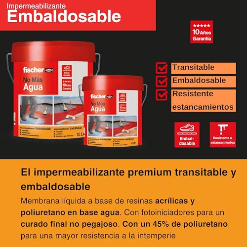 fischer - Pintura Impermeabilizante Embaldosable | Protección y Resistencia UV | Membrana Líquida Acrílica y de Poliuretano | Alta Elasticidad y Adherencia | 15l | Terracota
