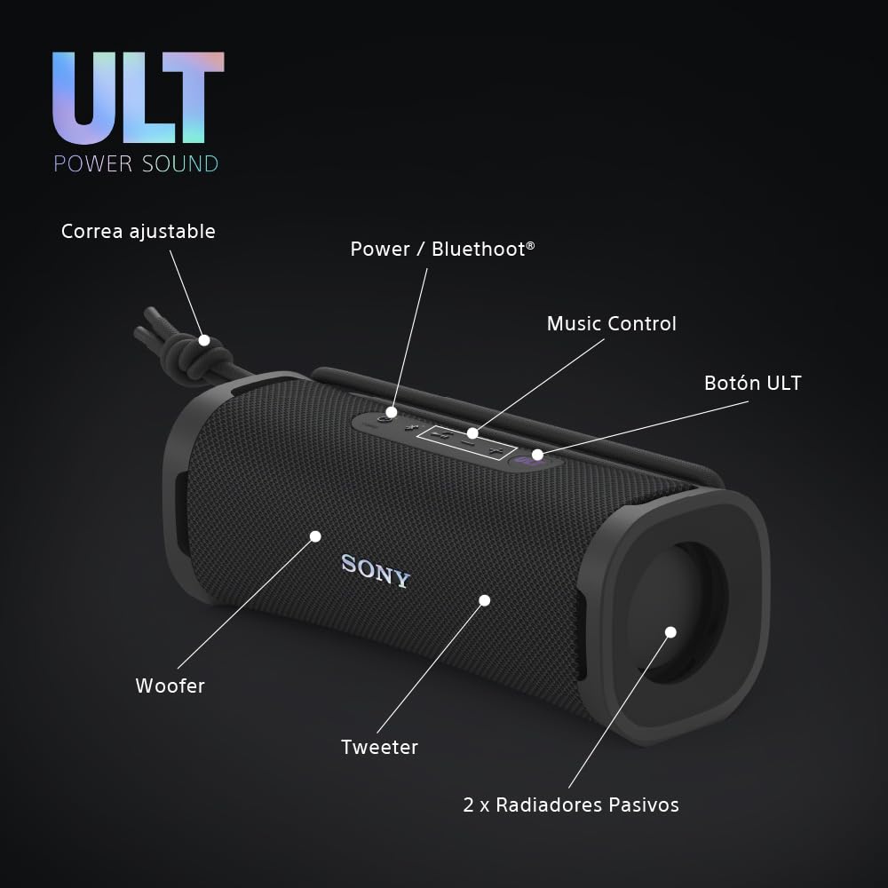 Sony ULT Field 1 Altavoz inalámbrico Bluetooth portátil con ULT Power Sound, Ultimate Deep Bass, IP67, Resistente a los Golpes, 12H de batería, Llamadas nítidas, Negro