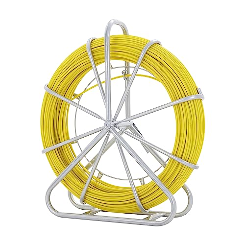 VEVOR Cinta para pescar de fibra de vidrio, 182,9 m, 8 mm, extractor de alambre para cinta de pescar, varilla para correr cables con soporte de carrete de acero, 3 cabezales de tracción