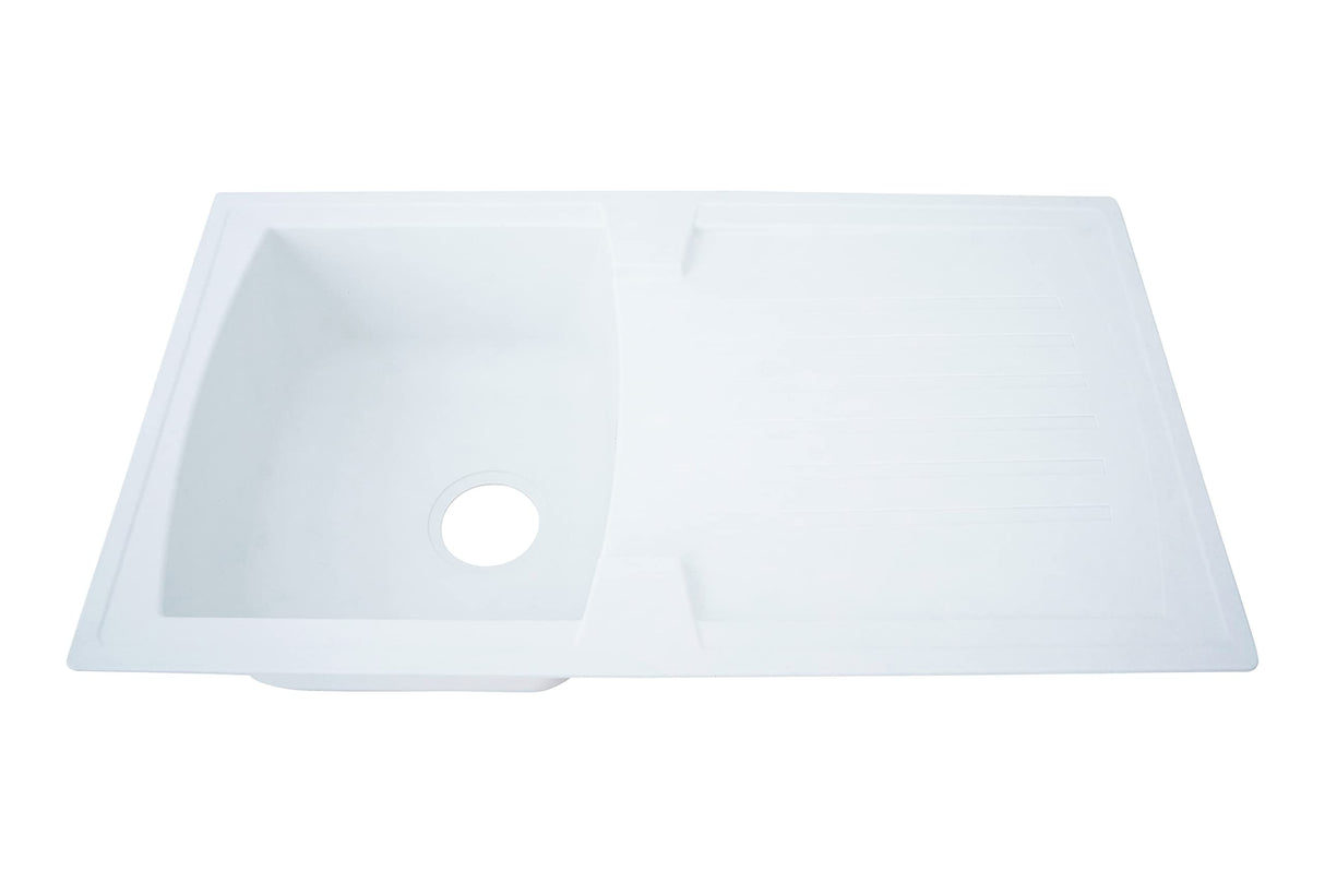 Respekta Boston Fregadero de Mineralite en blanco/Fregadero empotrado de 1 cubeta de 86 x 50 cm/Apto para bases a partir de 45 cm de ancho
