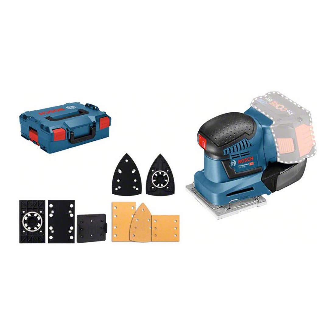 Bosch Professional 18V System GSS 18V-10 - Lijadora orbital a batería (3 platos lijadores, microfiltro, sin batería, en L-BOXX)
