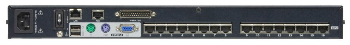 ATEN KH1516Ai 16 Puerto Cat 5 de Alta Densidad conmutador KVM con USB / PS2 Consola y sobre IP de Acceso - Negro