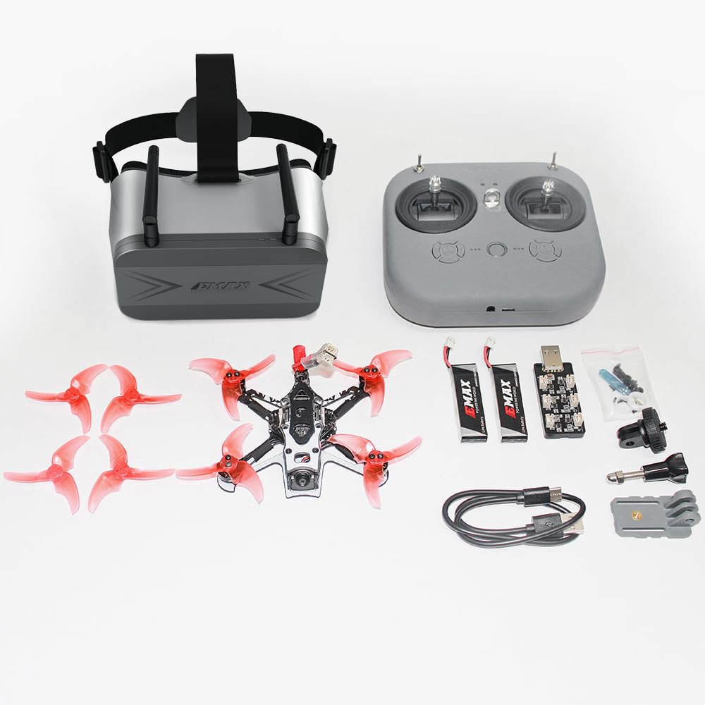 EMAX Tinyhawk 3 Plus Freestyle Drone RTF Kit Listo Para Volar FPV Analógico Drone Mini Racing Quadcopter Marco Duradero de Fibra de Carbono con Gafas y Transmisor para Niños Adultos y Principiantes