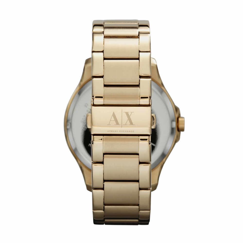 Armani Exchange Relojes de hombre, Movimiento de cuarzo multifunción y caja de 44 mm con correa de acero inoxidable, Tono dorado y negro azabache