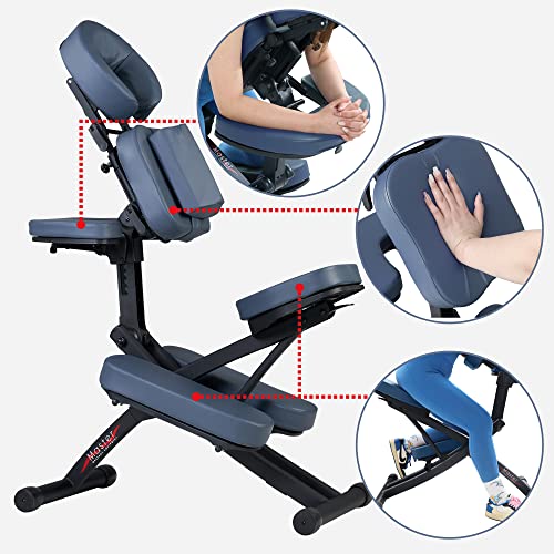 Master Massage Silla de Masaje Plegable Profesional, de Aluminio, Ajustable, Ligera, con cojín Musical, Funda de Transporte Bluetooth, Azul, Talla única
