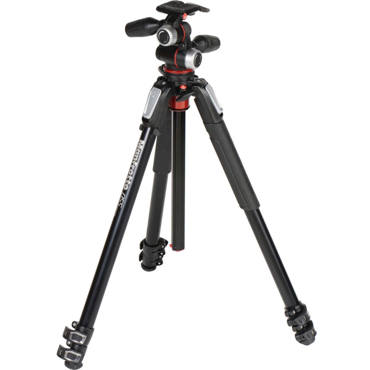 Manfrotto Trípode de Aluminio de 3 Secciones con Cabeza de 3 Vías, Kit de Accesorios de Fotografía Profesional, Trípode de Cámara con Cabezal