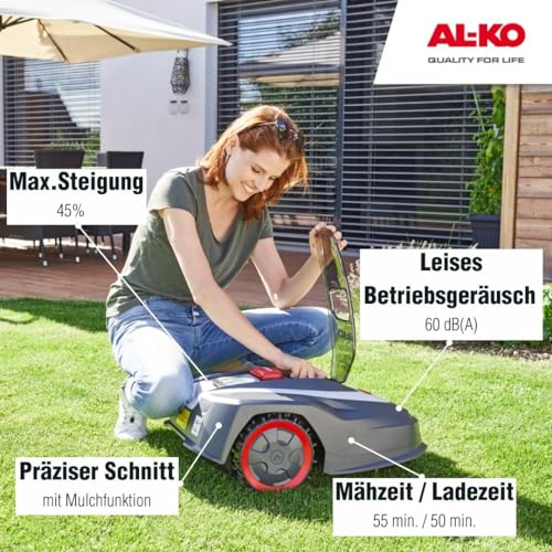 AL-KO Robot cortacésped Robolinho® 550 W, Ancho de Corte 20 cm, batería de Iones de Litio de 20 V/2,5 Ah, para Superficies de hasta 550 m², Capacidad de Ascenso máx. 45%, Muy silencioso 60 dbA