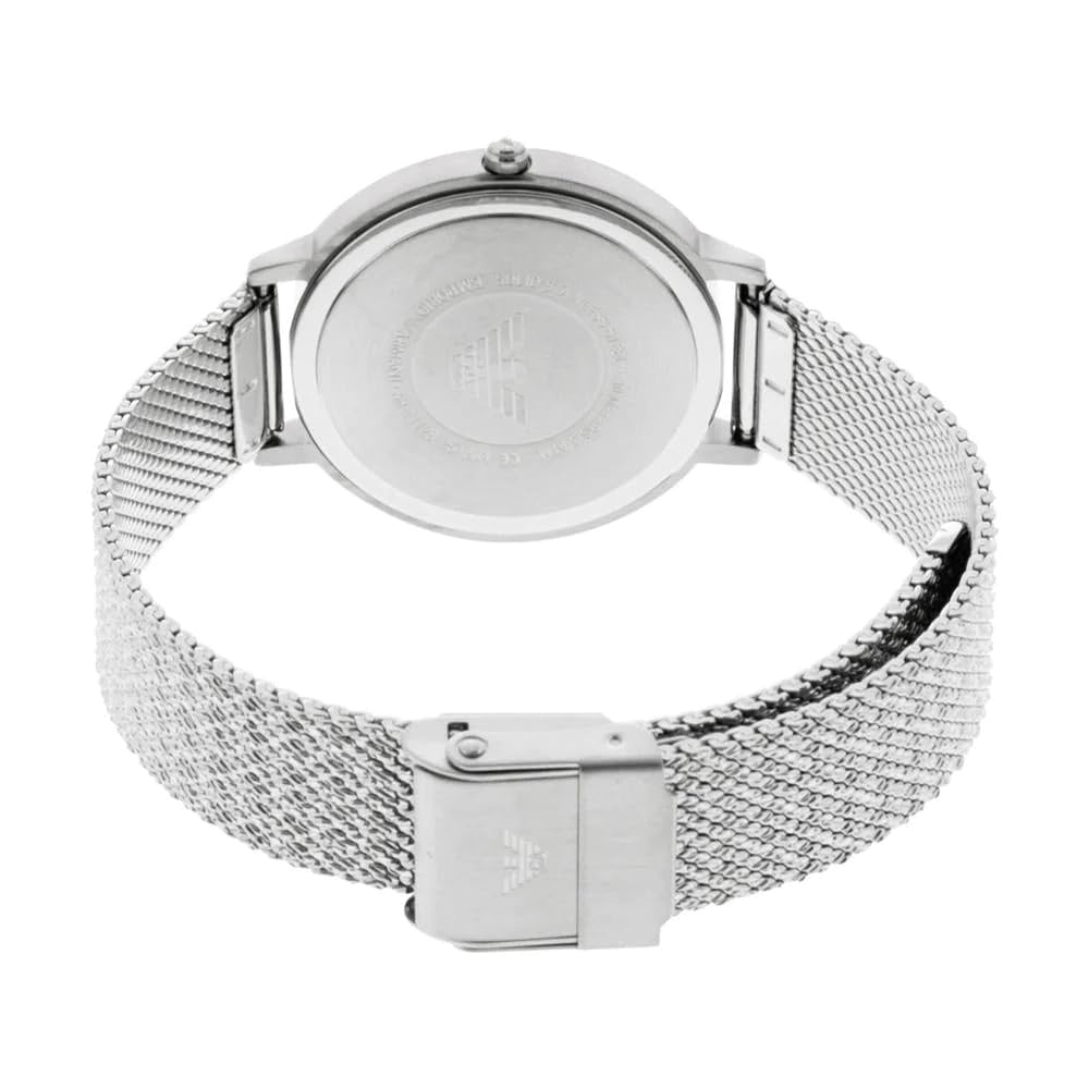 Emporio Armani Reloj para mujer, 32mm movimiento de cuarzo a dos agujas con correa de acero en tono plateado, Tono plata y gris claro
