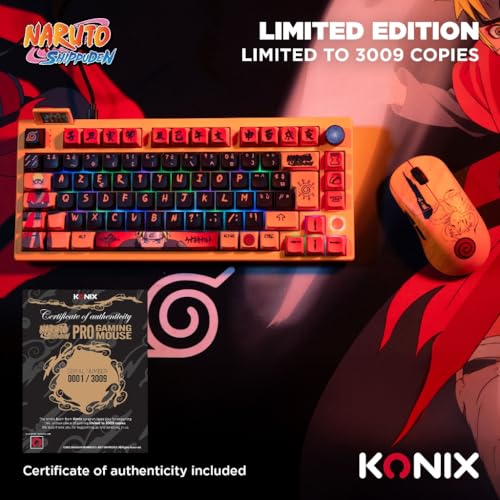 Konix Naruto Shippuden Ratón Gaming Cable/inalámbrico PC - Edición Pro Collector Numerada - 32 000 dpi - Autonomía 70 h - Diseño Kurama/Kyûbi