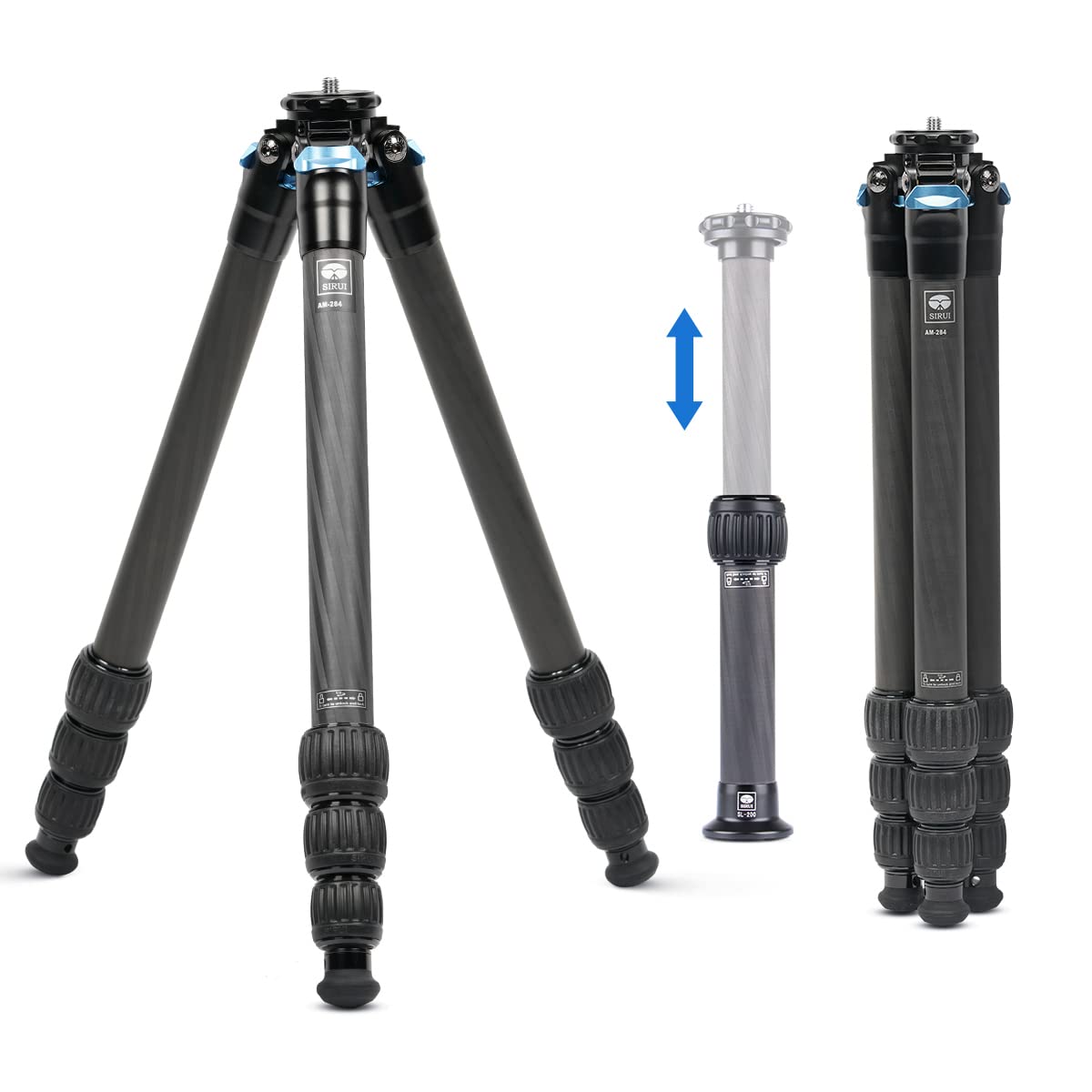 SIRUI 152cm Trípode de Viaje AM-284, Compacto Trípode para Cámara con Tubo de Extensión SL-200, Carbono Trípode Fotográfico con Patas de 4 Secciones para Videocámara, DSLR, Carga Máxima 15kg