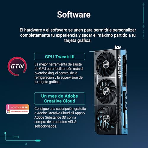 ASUS Prime Radeon RX 9070 XT OC Edition, Tarjeta gráfica (PCIe 5.0, HDMI/DP 2.1, diseño de 2,5 Ranuras, Ventiladores axial-Tech, rodamientos de Ventilador de Doble Bola, BIOS Doble, GPU Guard)