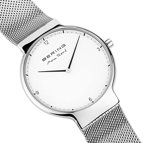 BERING 15540-004 Reloj de cuarzo para hombre con caja de acero inoxidable plateado de 40 mm y esfera blanca, correa milanesa, cristal de zafiro y resistencia al agua de 5 ATM