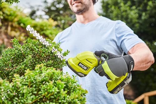 RYOBI One+ 18V Tijeras de césped y arbustos 2-en-1 RY18GSA-120T – Cuchillas SK5, Hoja 20 cm, Corte hasta 10 mm – Incluye batería 2,0 Ah, Cargador y Estuche