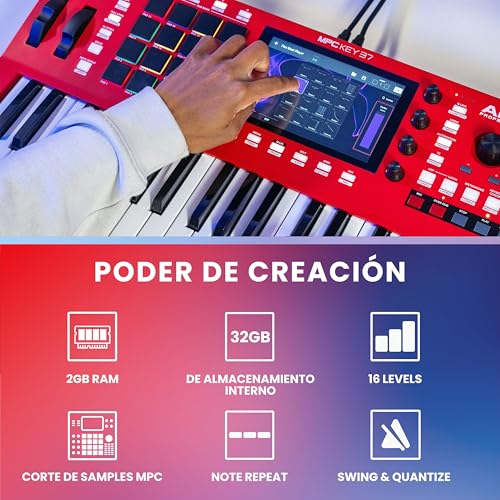 AKAI Professional MPC Key 37 - Centro de producción autónomo caja de ritmos, teclado MIDI, sintetizador con wifi, Bluetooth, pantalla táctil, plugins